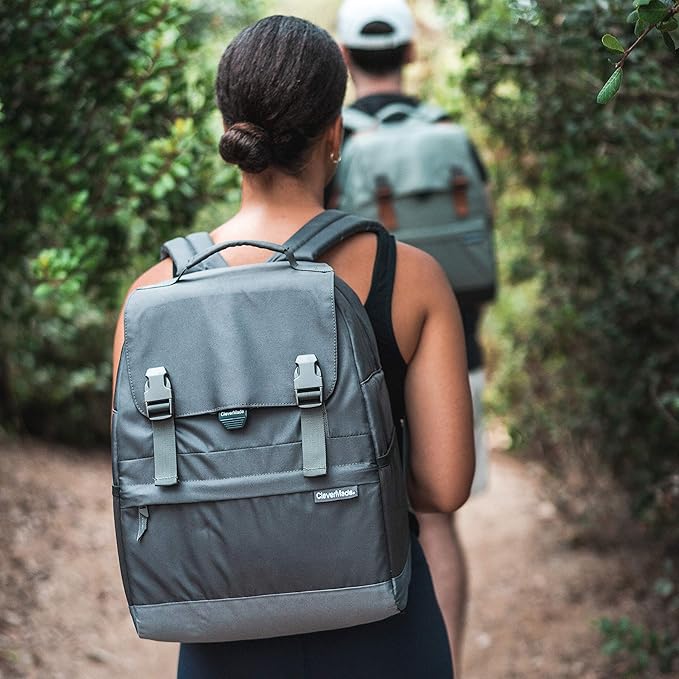 CleverMade Insulated Backpack Cooler Bag - 18 Can Leakproof Cooler Backpack with Bottle Opener, Outer Zippered Storage and Mesh Side Pockets for Lunch, Work, Picnic, and Camping - Charcoal
